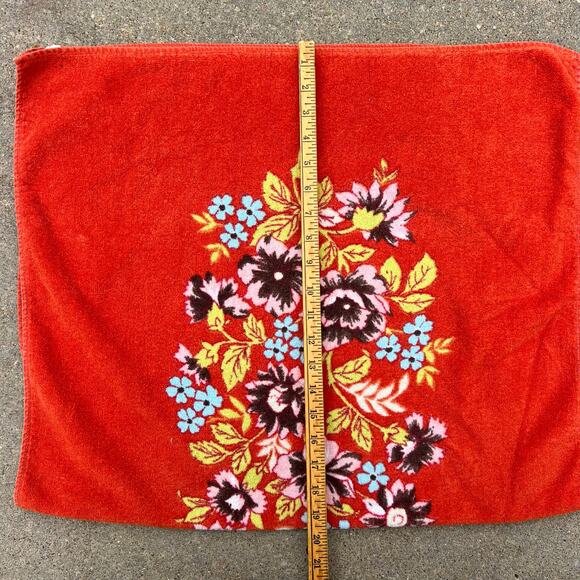 Vintage MCM Rust Orange Mod Retro Floral Small Bath Towel 22.5"x39" - Picture 6 of 6